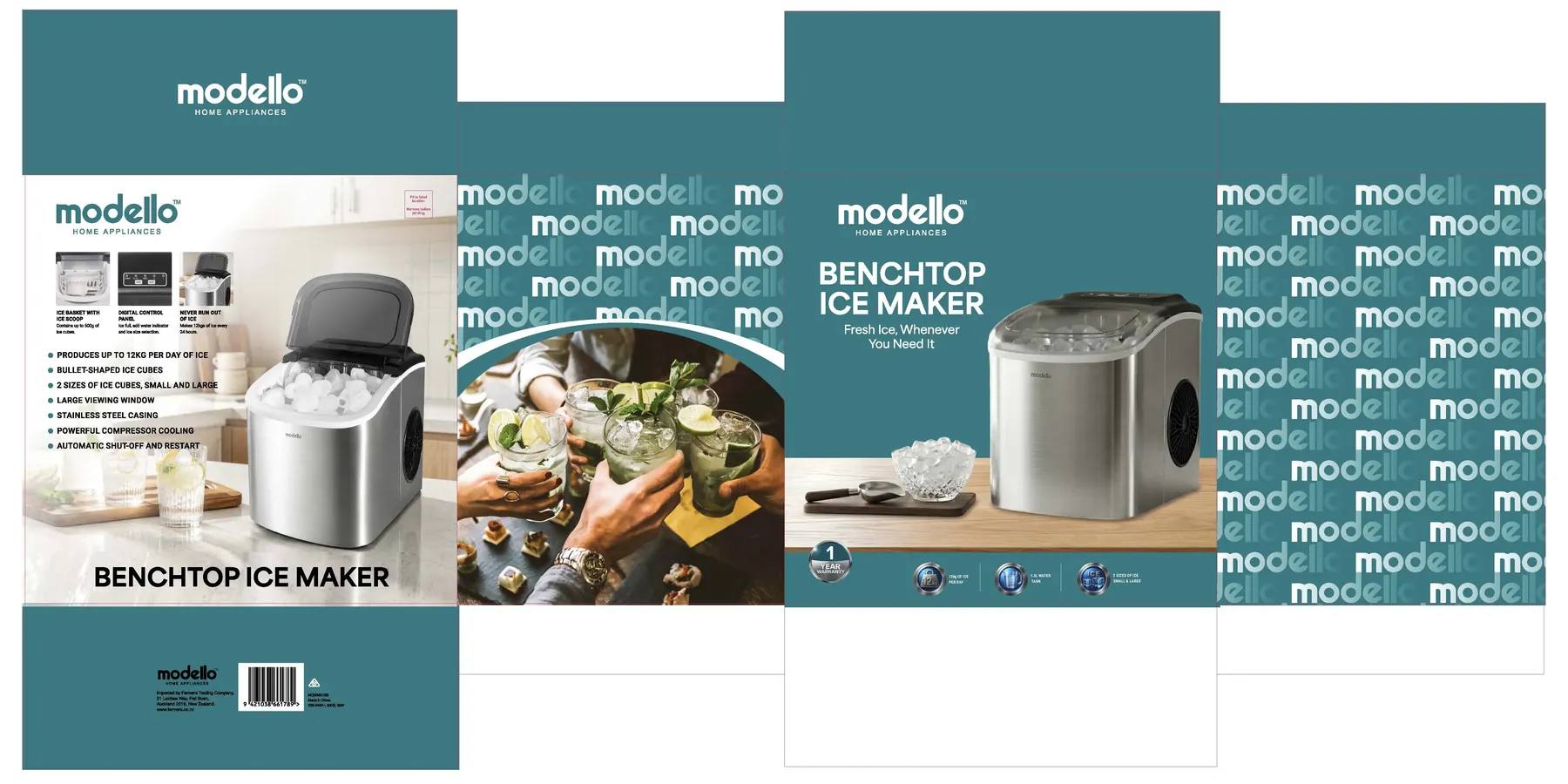 Modello benchtop ice maker box artwork, flat