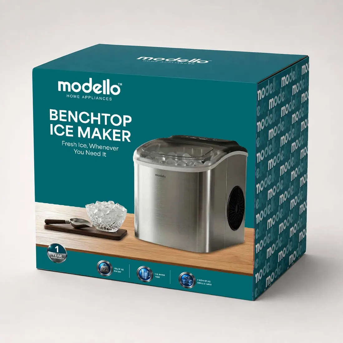 Modello benchtop ice maker box, back