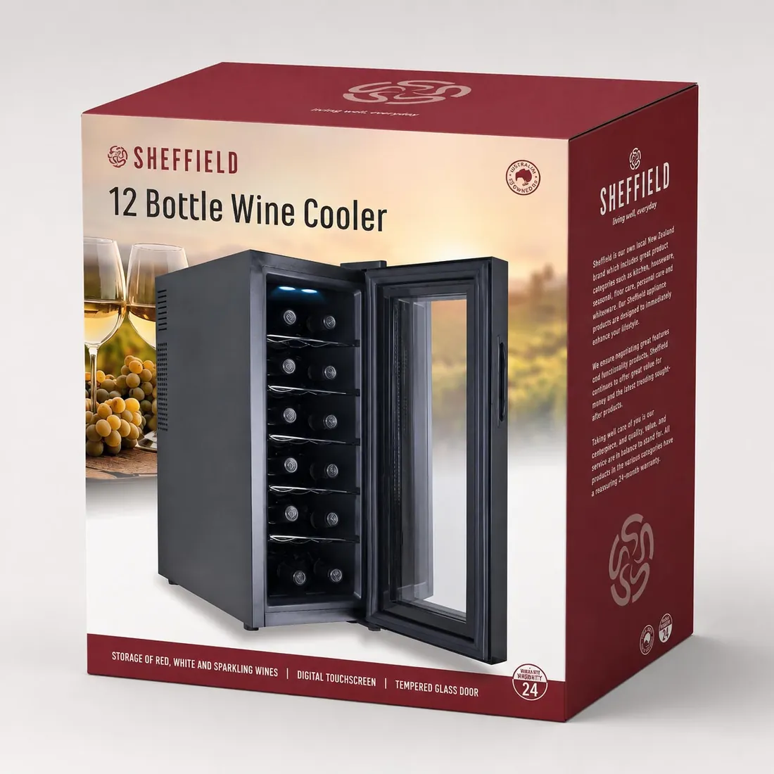 Sheffield 12 bottle wine cooler box, front