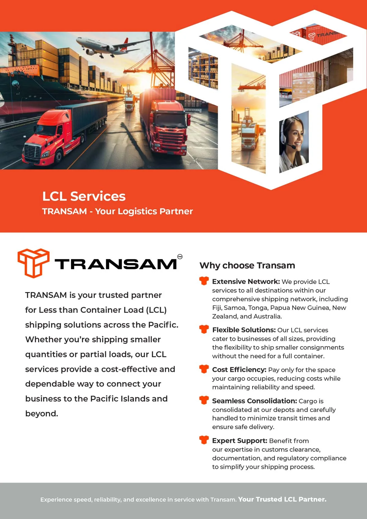 Transam LCL Services flyer, front: why choose Transam